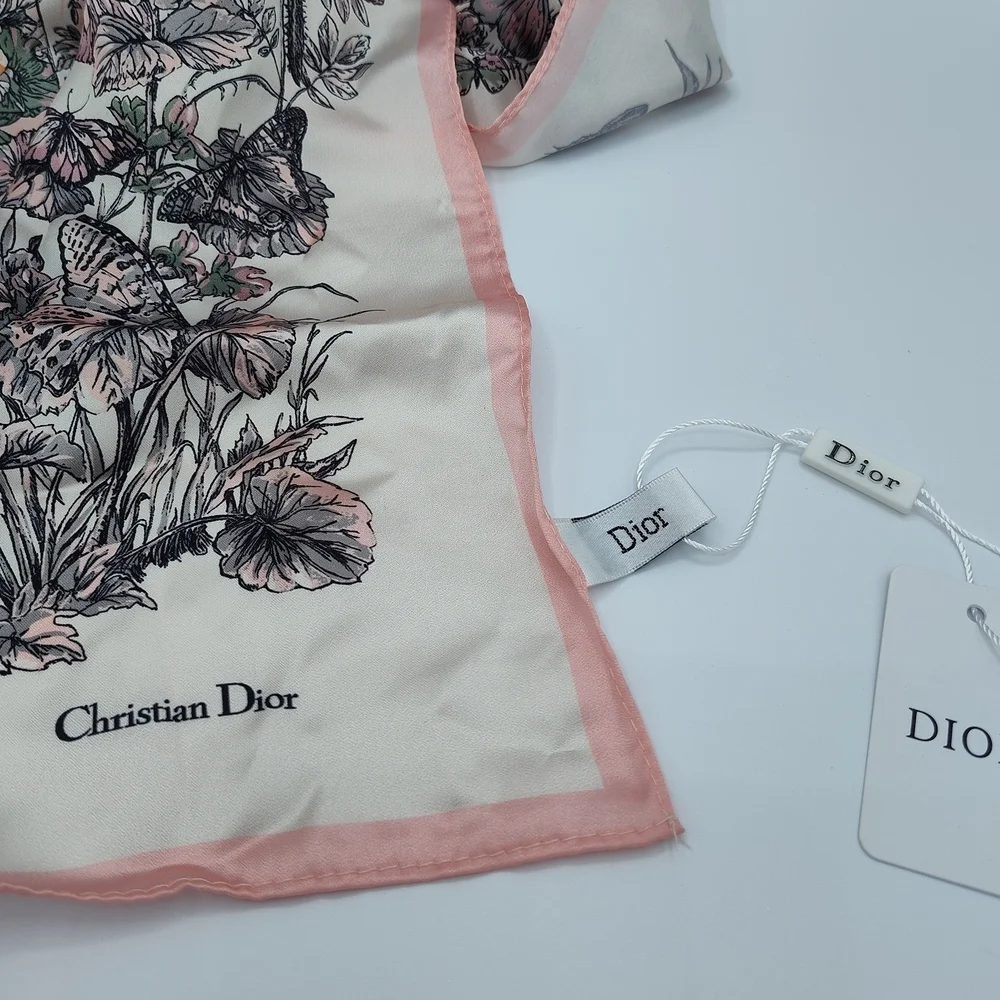 Christian Dior Silk Scarf Pink Butterfly Floral Around the World Italy GWP NWT